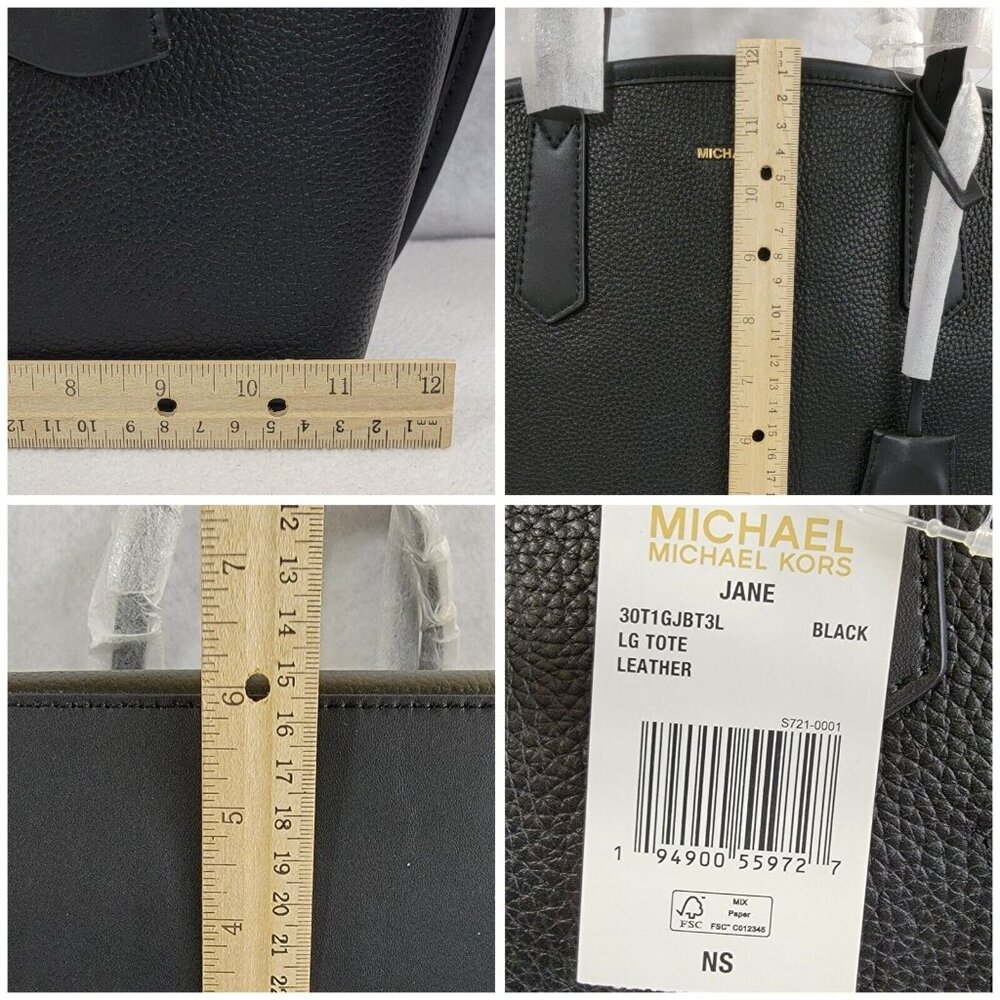 Michael Kors Jane Womens Black Large Tote Pebbled Leather Bag Shoulder Strap NWT - Picture 10 of 10
